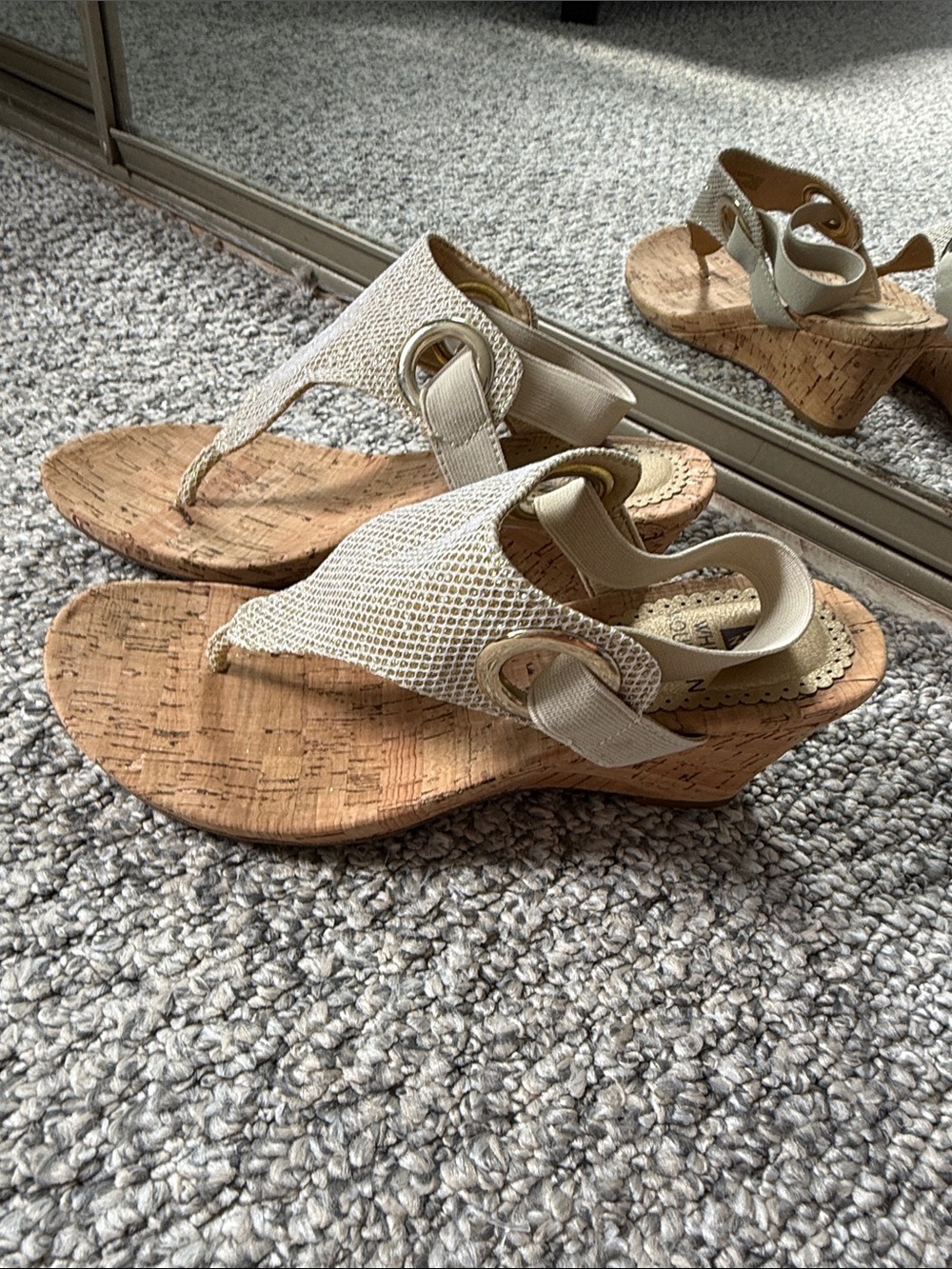 White Mountain Cream Mesh Cork Wedge Sandals - Picture 2 of 2